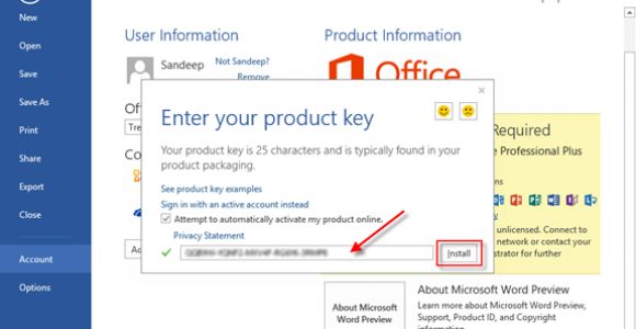 activate office 2016 for mac with product key